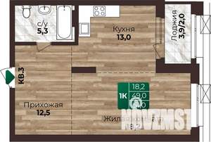 1-к квартира, строящийся дом, 51м2, 5/22 этаж