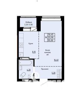 1-к квартира, строящийся дом, 35м2, 2/9 этаж