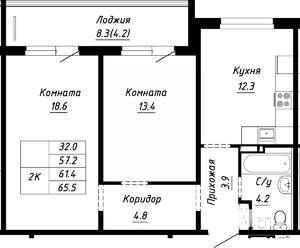 2-к квартира, строящийся дом, 61м2, 2/10 этаж