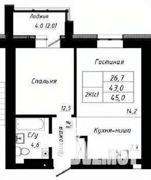 2-к квартира, строящийся дом, 45м2, 3/10 этаж
