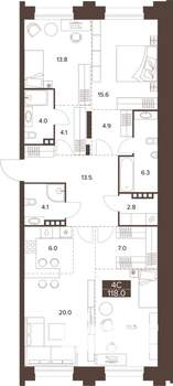 3-к квартира, строящийся дом, 118м2, 2/16 этаж