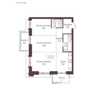 3-к квартира, вторичка, 67м2, 21/23 этаж