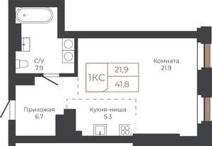 1-к квартира, строящийся дом, 41м2, 22/27 этаж