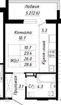 Студия квартира, вторичка, 26м2, 2/10 этаж