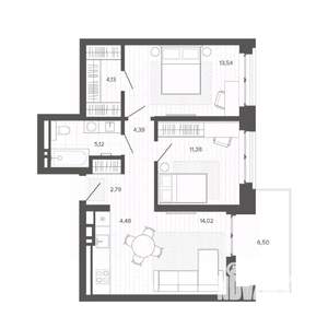 2-к квартира, строящийся дом, 66м2, 5/9 этаж