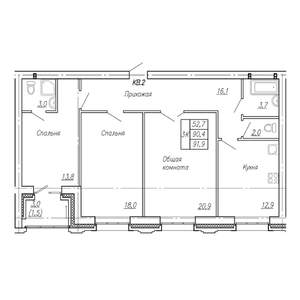 3-к квартира, строящийся дом, 92м2, 1/4 этаж