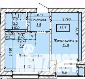 2-к квартира, строящийся дом, 34м2, 8/10 этаж