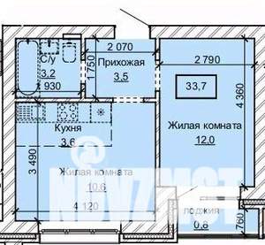 2-к квартира, строящийся дом, 34м2, 1/10 этаж