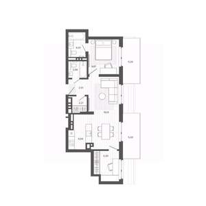 2-к квартира, строящийся дом, 65м2, 9/9 этаж