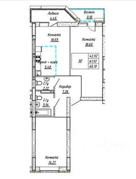 3-к квартира, строящийся дом, 65м2, 8/16 этаж