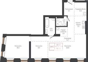 3-к квартира, строящийся дом, 100м2, 12/27 этаж