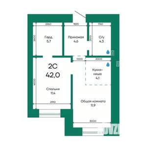 2-к квартира, вторичка, 42м2, 1/10 этаж