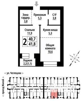 2-к квартира, вторичка, 41м2, 2/9 этаж