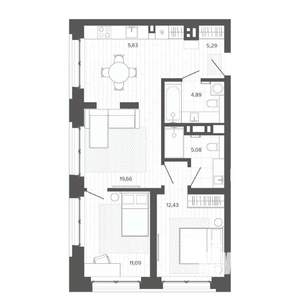 3-к квартира, строящийся дом, 64м2, 2/9 этаж