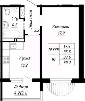 1-к квартира, строящийся дом, 38м2, 7/10 этаж