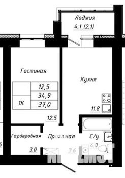 1-к квартира, строящийся дом, 37м2, 10/10 этаж