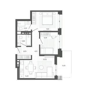 3-к квартира, строящийся дом, 60м2, 3/9 этаж