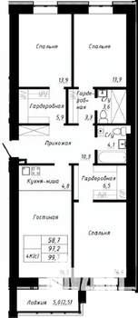 4-к квартира, вторичка, 100м2, 10/10 этаж