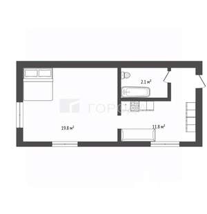 1-к квартира, вторичка, 34м2, 2/2 этаж