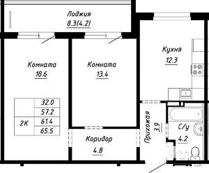 2-к квартира, строящийся дом, 61м2, 10/10 этаж