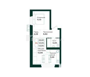 2-к квартира, вторичка, 43м2, 2/7 этаж