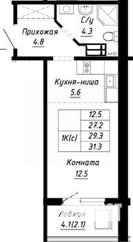 1-к квартира, строящийся дом, 29м2, 9/10 этаж