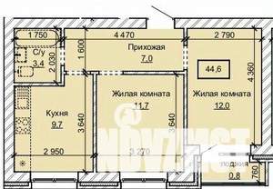 2-к квартира, строящийся дом, 45м2, 9/10 этаж