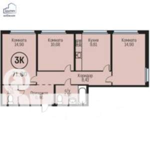 3-к квартира, строящийся дом, 72м2, 21/23 этаж