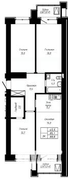 3-к квартира, строящийся дом, 89м2, 10/16 этаж