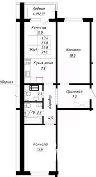 3-к квартира, строящийся дом, 70м2, 7/10 этаж