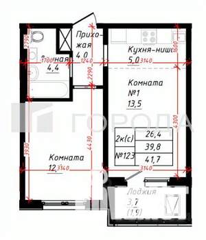 2-к квартира, вторичка, 42м2, 13/16 этаж