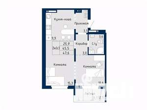 2-к квартира, вторичка, 48м2, 3/18 этаж