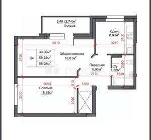 2-к квартира, вторичка, 56м2, 9/10 этаж