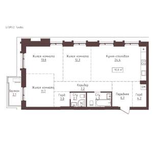 3-к квартира, строящийся дом, 92м2, 6/23 этаж