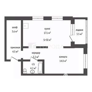 2-к квартира, вторичка, 50м2, 2/14 этаж